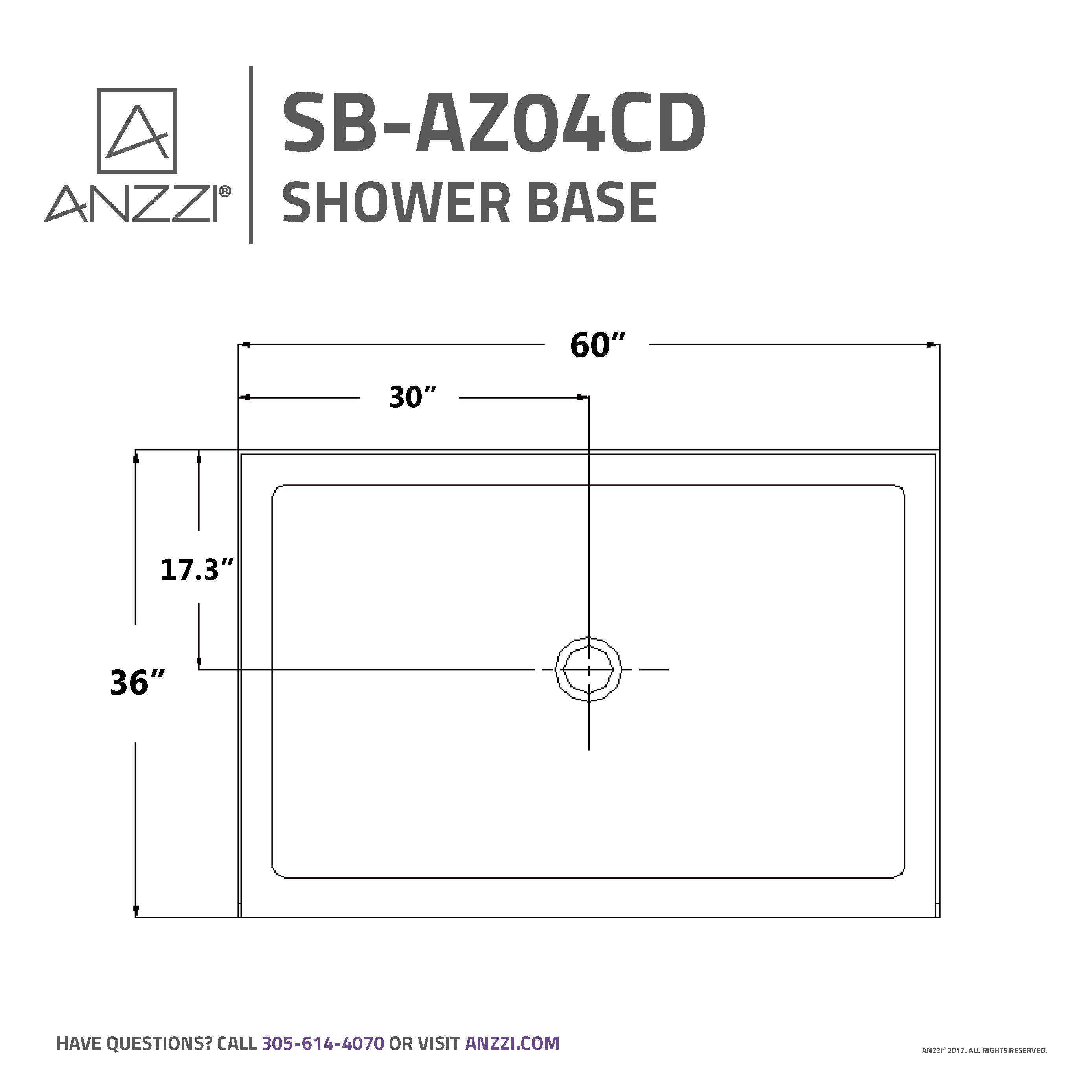 Tier 36 x 60 in. Center Drain Single Threshold Shower Base