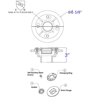 ALFI brand ABDB55CI Cast Iron Shower Drain Base with Rubber Fitting