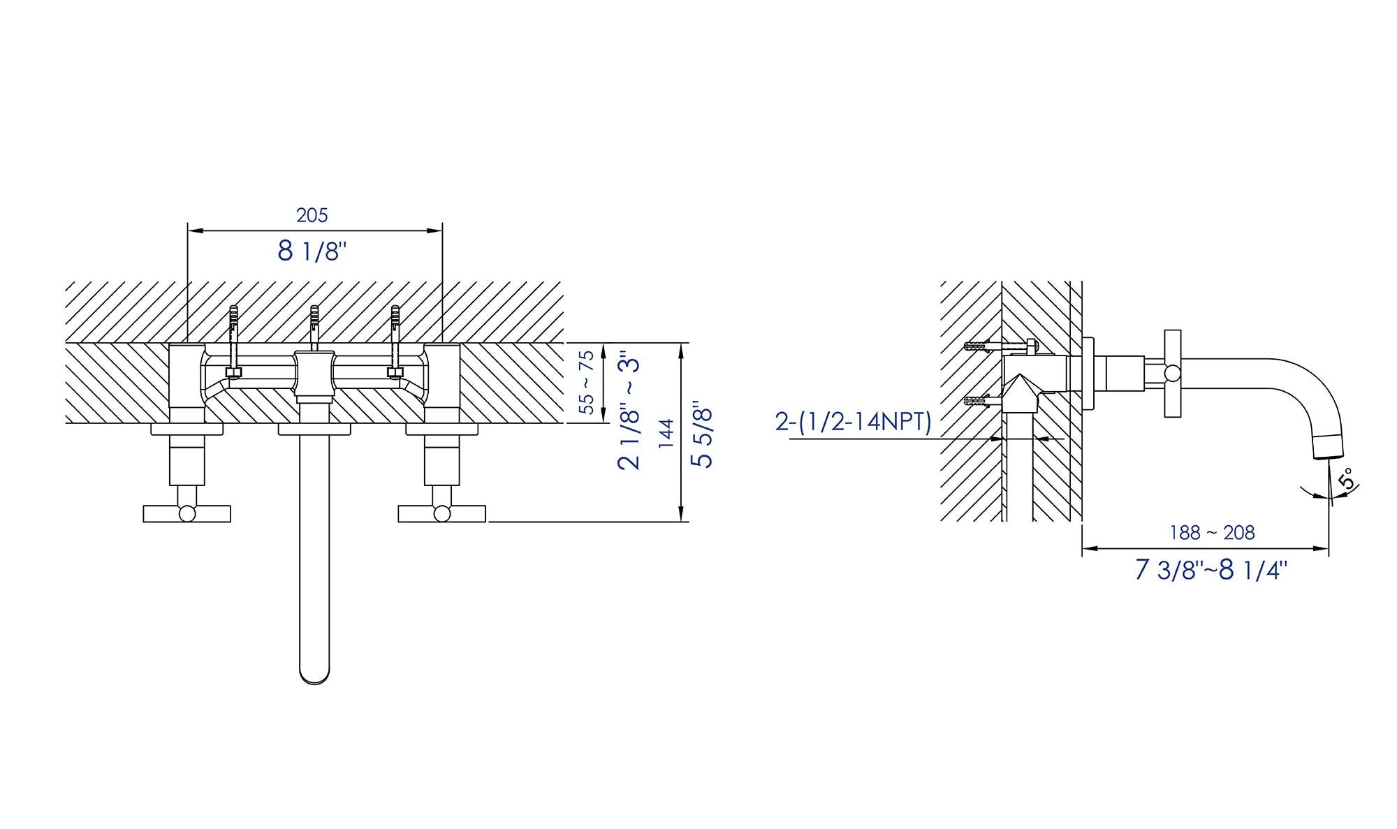 ALFI brand AB1035-PC Polished Chrome 8" Widespread Wall-Mounted Cross Handle Faucet
