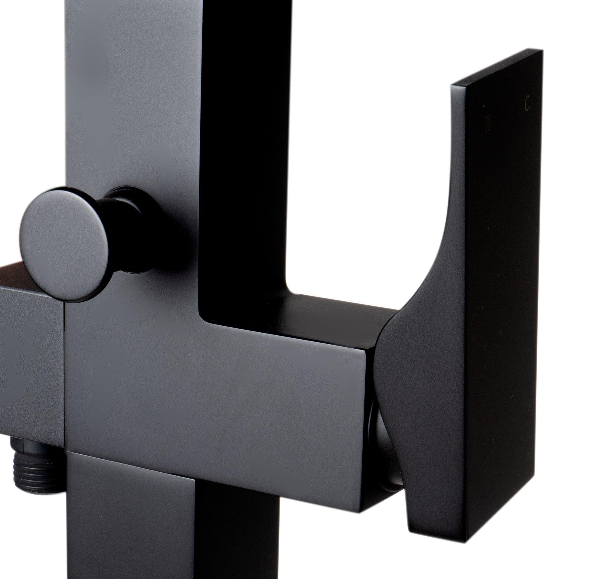 ALFI brand AB2180-BM Black Matte Single Lever Floor Mounted Tub Filler Mixer w Hand Held Shower Head