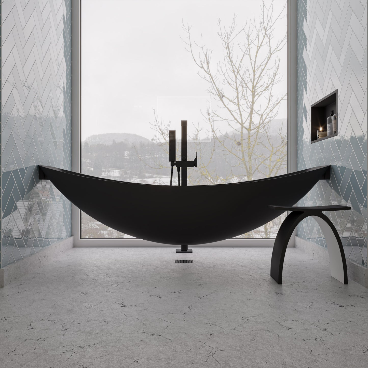 ALFI brand HammockTub1-BM Black Matte 79" Acrylic Suspended Wall Mounted Hammock Bathtub