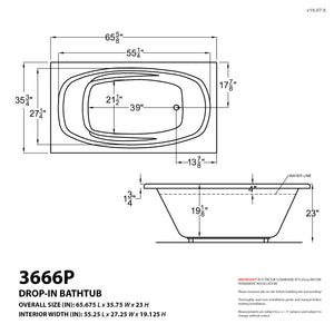 Atlantis Whirlpools Polaris 36 x 66 Rectangular Air & Whirlpool Jetted Bathtub – Dual Therapy