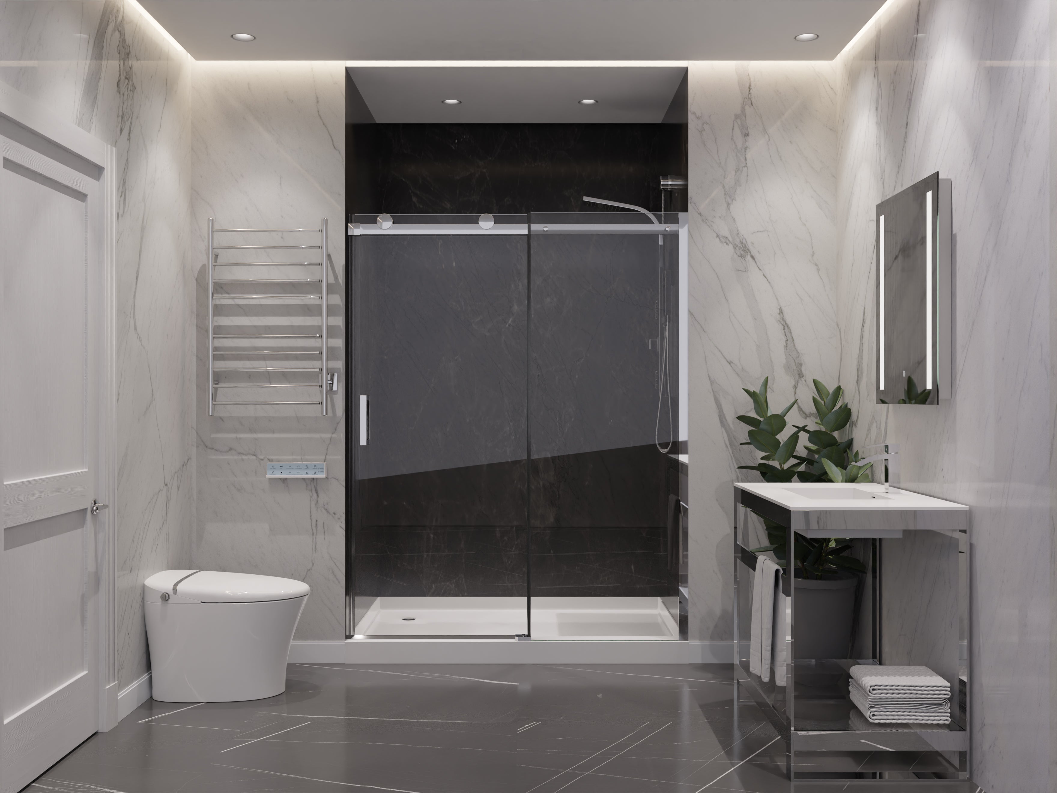 Rhodes Series 60 in. x 76 in. Frameless Sliding Shower Door with Handle