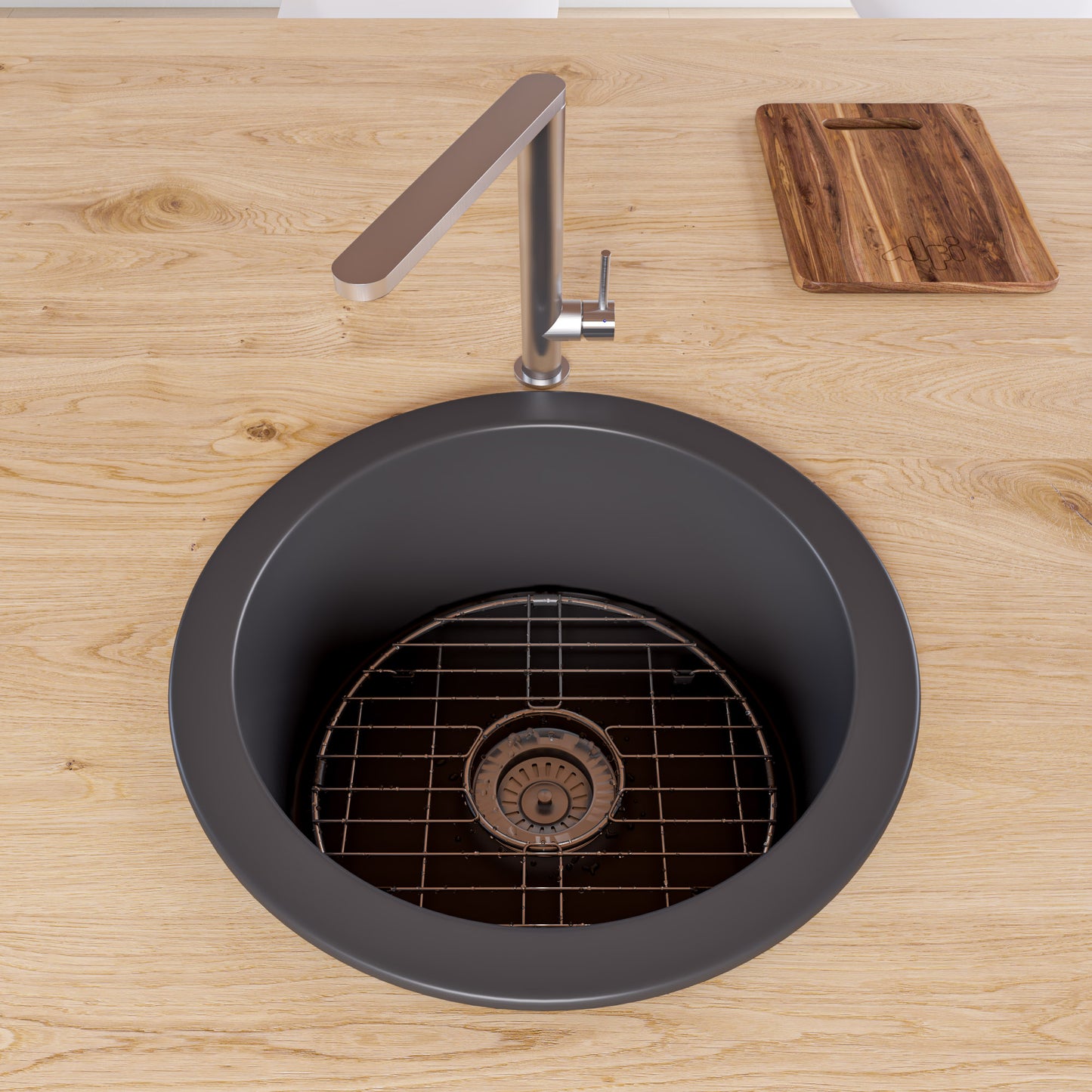 ALFI brand ABF1818R-BM Black Matte Round 18" x 18" Undermount / Drop In Fireclay Prep Sink