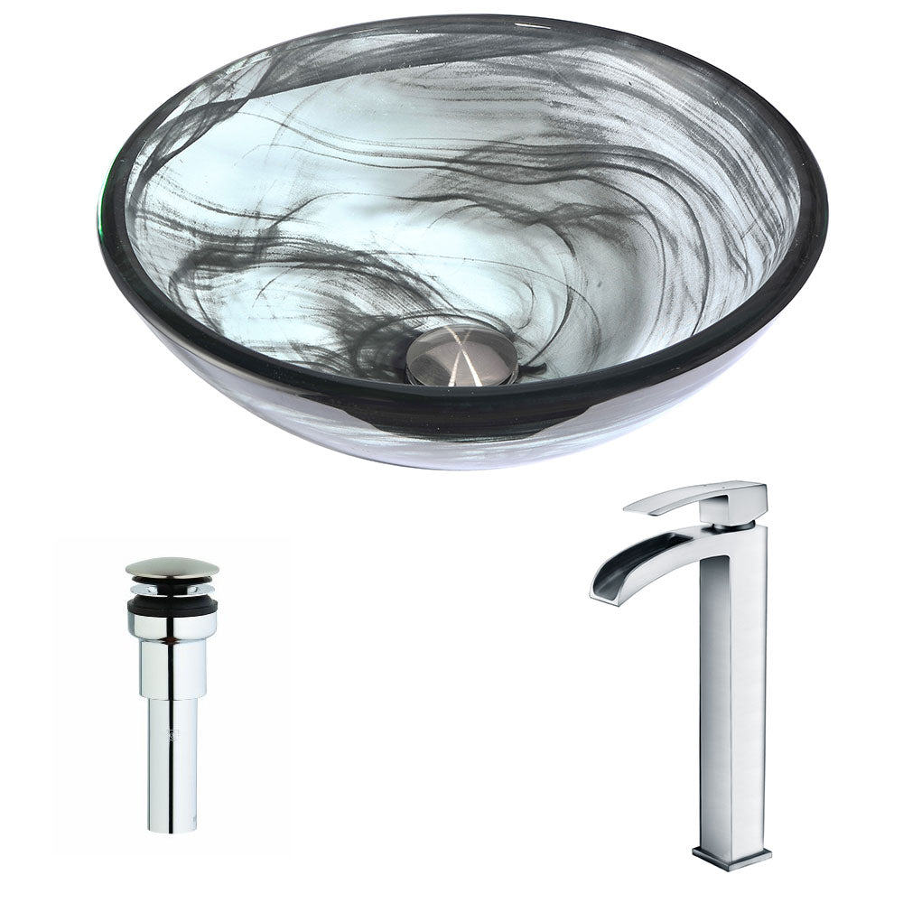Mezzo Series Deco-Glass Vessel Sink in Slumber Wisp with Key Faucet
