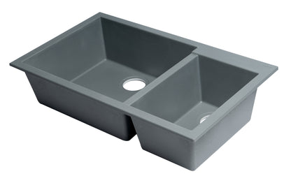 ALFI brand AB3319UM-T Titanium 34" Double Bowl Undermount Granite Composite Kitchen Sink