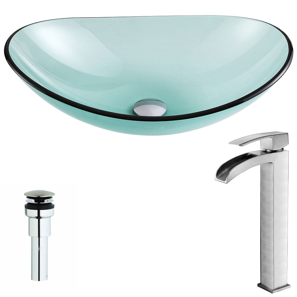 Major Series Deco-Glass Vessel Sink in Lustrous Green with Key Faucet