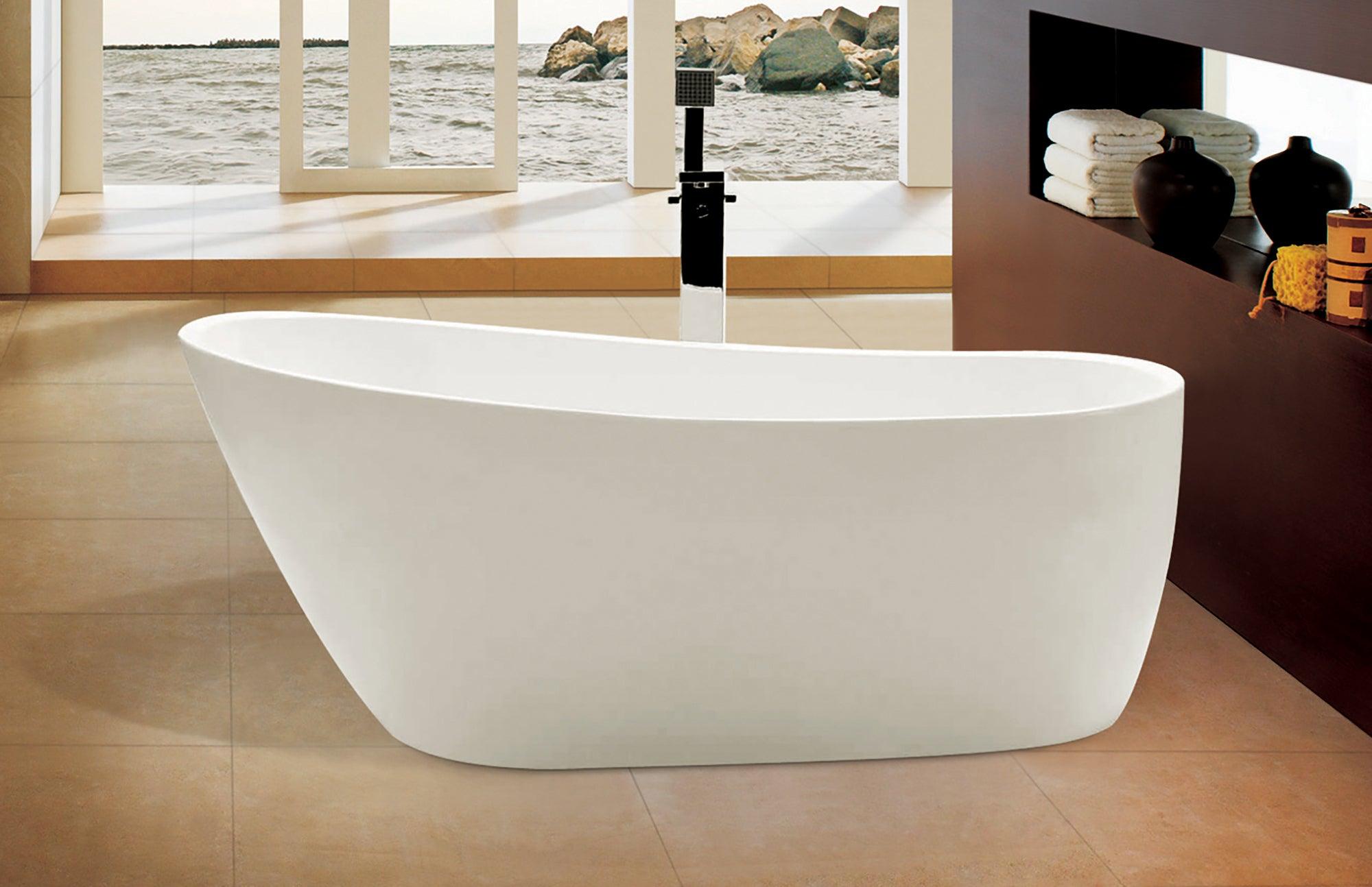 ALFI brand AB8826 68 inch White Oval Acrylic Free Standing Soaking Bathtub