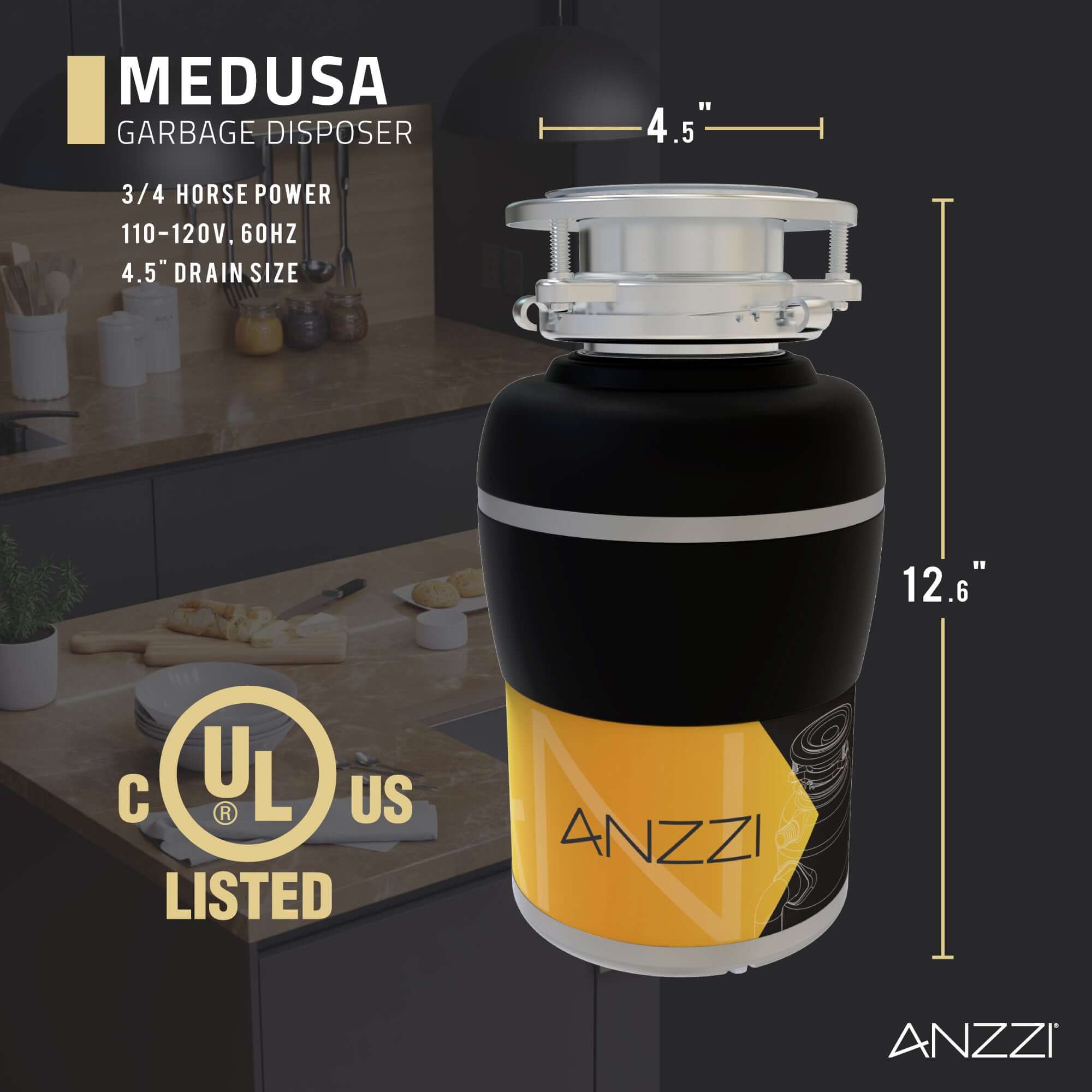 MEDUSA 3/4 HP Continuous Feed Undersink Garbage Disposal