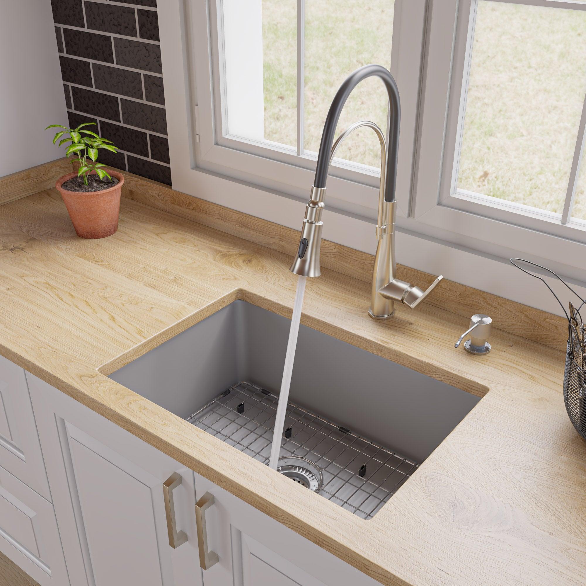 ALFI brand ABF2718UD-GM Gray Matte 27" x 18" Fireclay Undermount / Drop In Firelcay Kitchen Sink