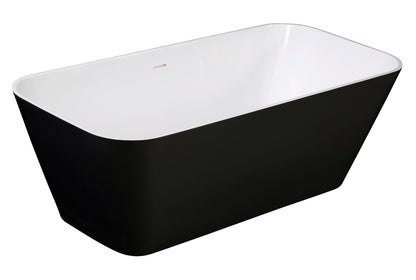 ALFI brand AB9952BM 67" Black & White Matte Rectangular Solid Surface Resin Soaking Bathtub