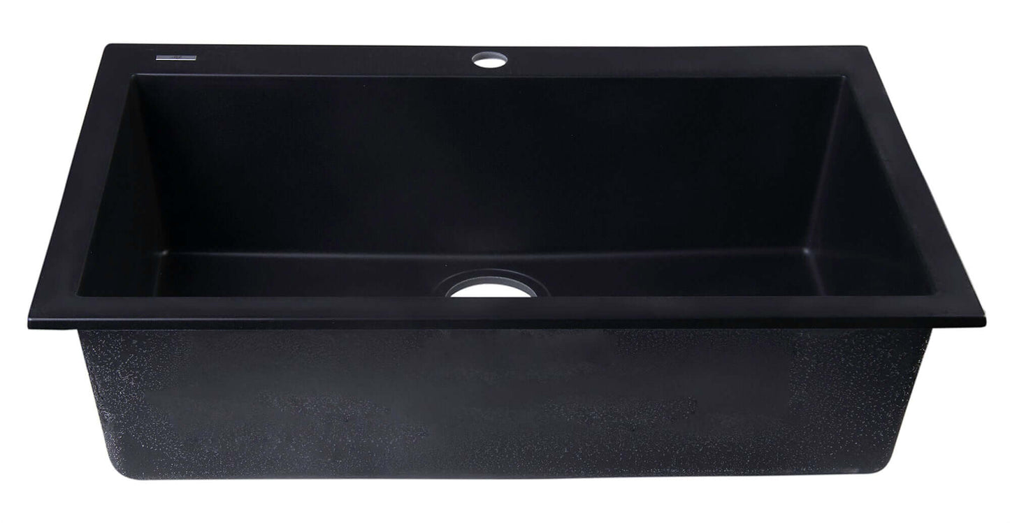 ALFI brand AB3020DI-BLA Black 30" Drop-In Single Bowl Granite Composite Kitchen Sink