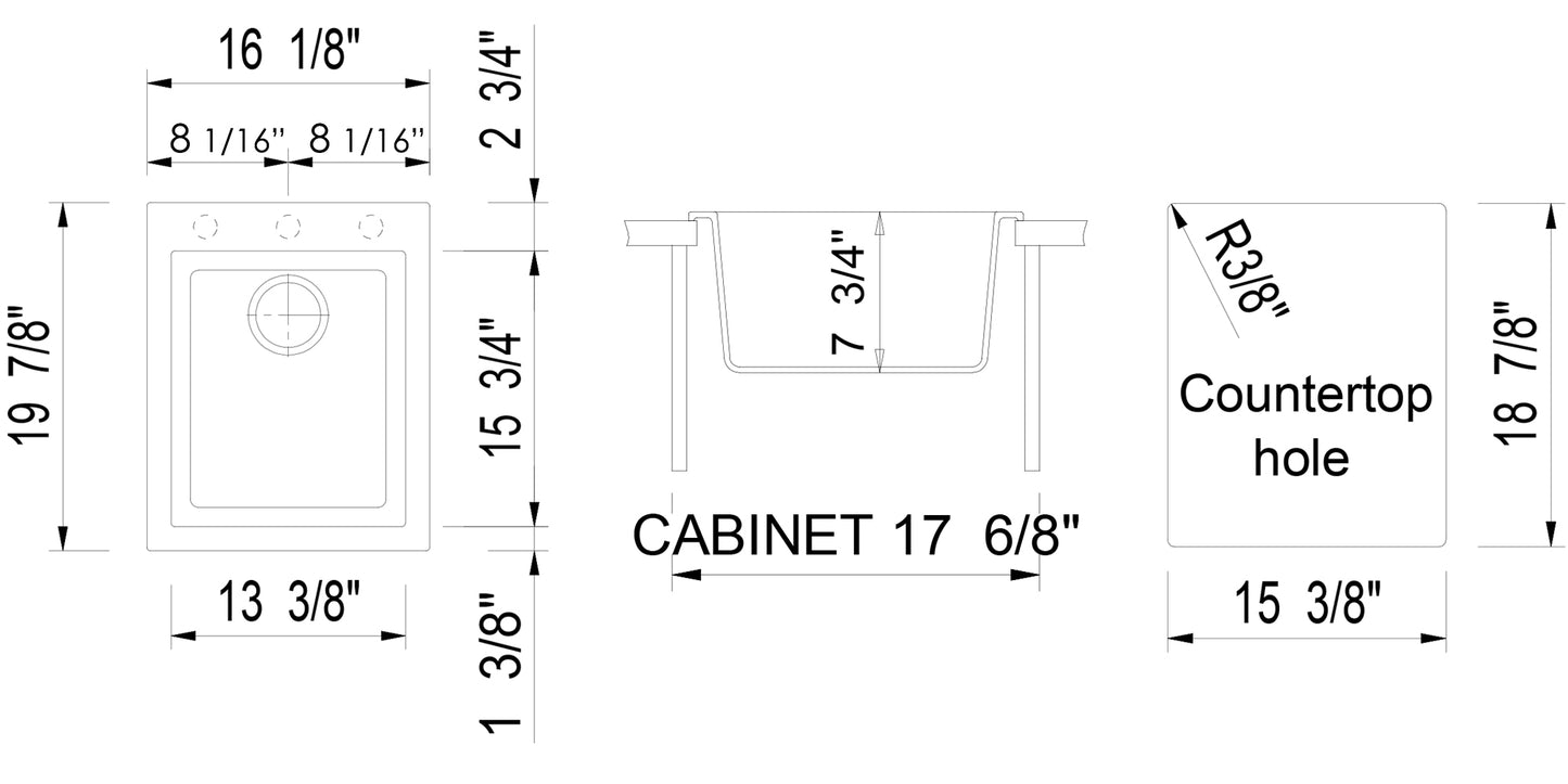 ALFI brand AB1720DI-B Biscuit 17" Drop-In Rectangular Granite Composite Kitchen Prep Sink