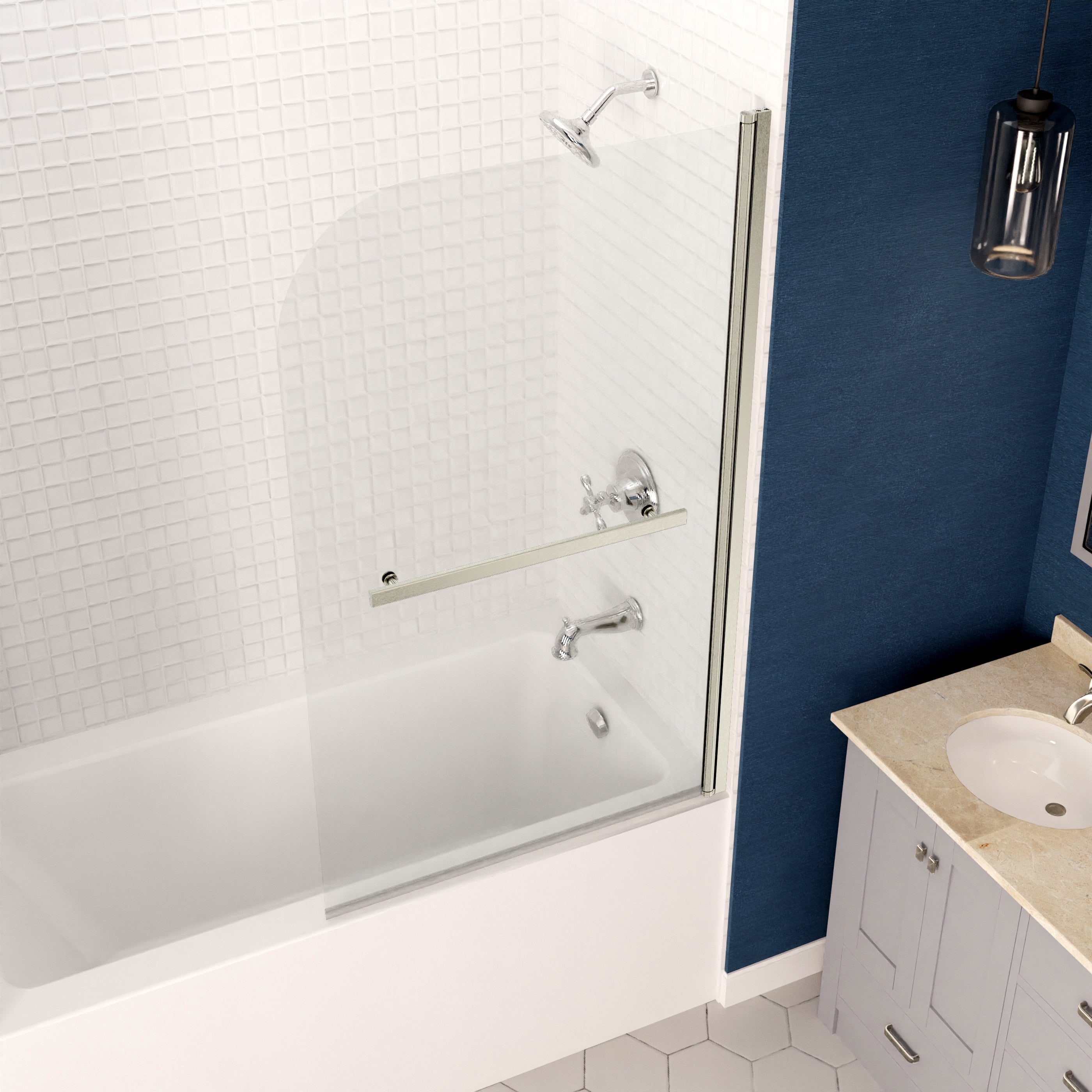 Anzzi 5 ft. Acrylic Rectangle Tub in White With 34 in. x 58 in. Frameless Tub Door