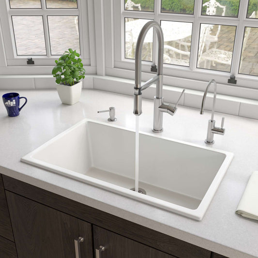 ALFI brand AB3018UD-W 30" White Undermount / Drop In Fireclay Kitchen Sink