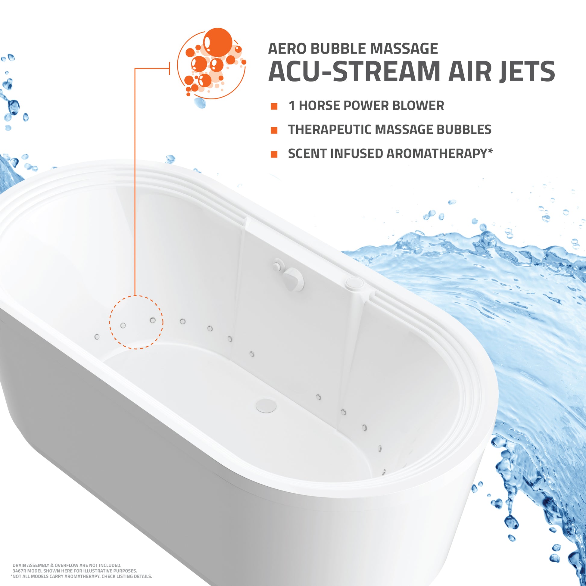 Atlantis Whirlpools Breeze 38 x 71 Oval Freestanding Air Jetted Bathtub