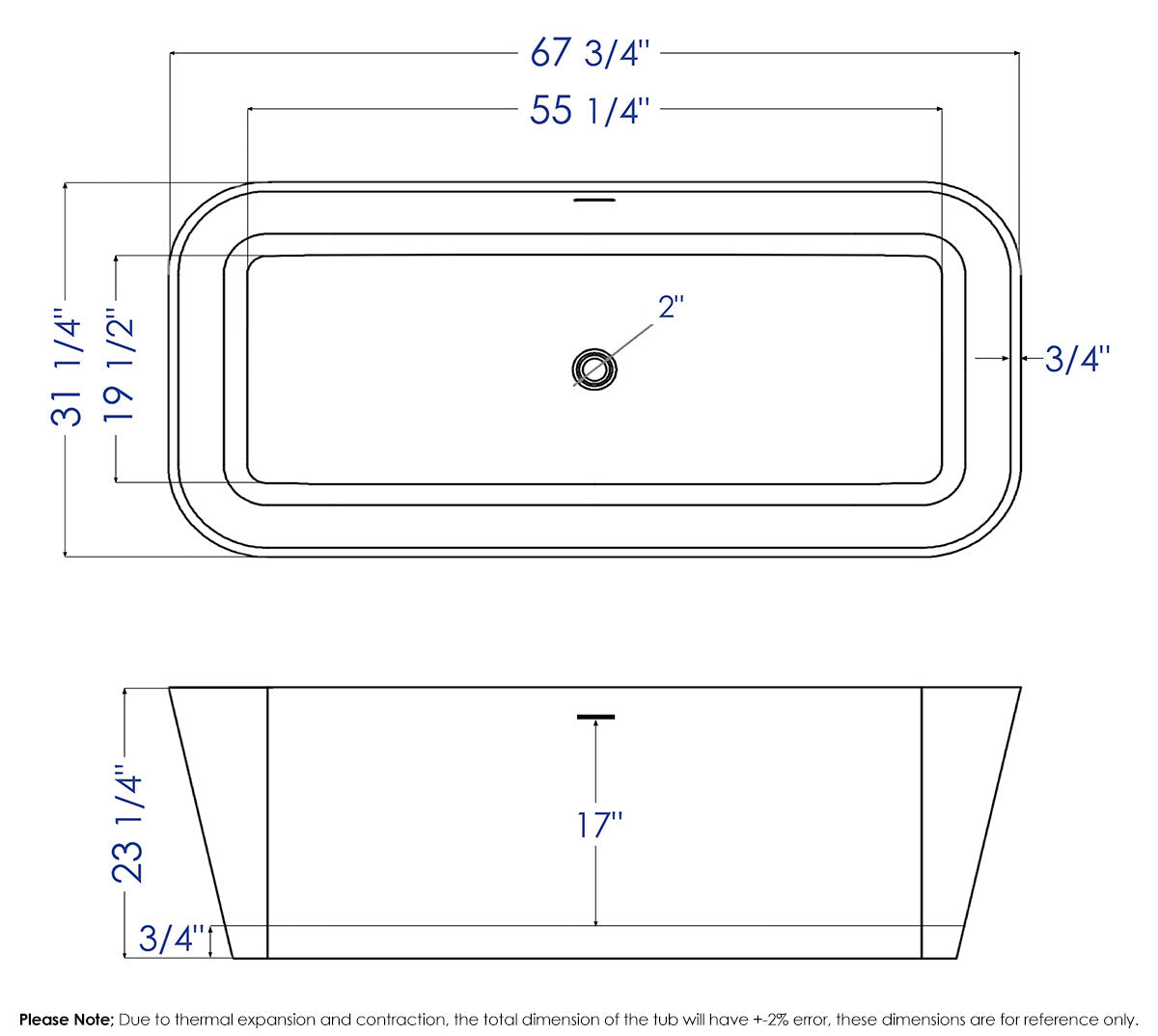 ALFI brand AB9952BM 67" Black & White Matte Rectangular Solid Surface Resin Soaking Bathtub