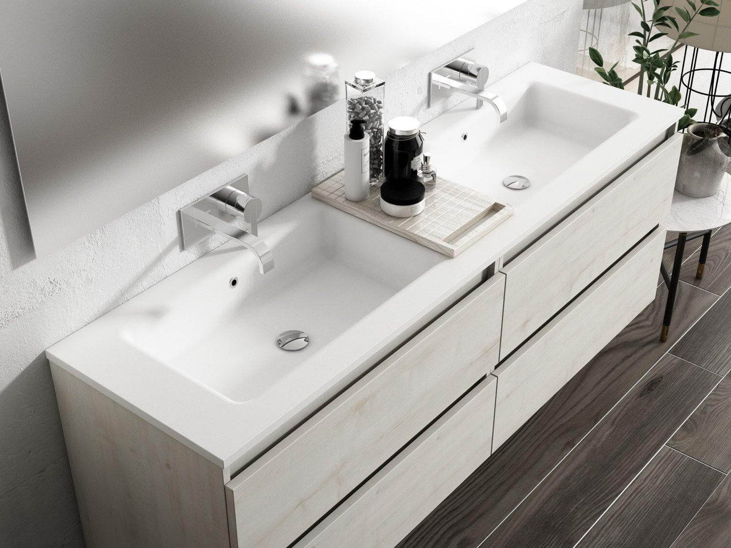 Lucena Bath Vision 64" Contemporary Wood single sink Vanity in White & White handle / Abedul & Tortora / Canela & Black / White & Black / White & Grey / Grey & White - The Bath Vanities