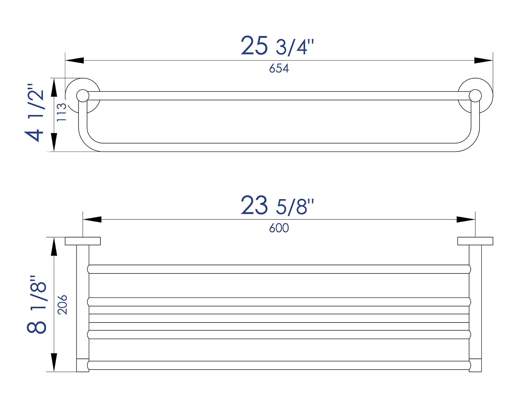 ALFI brand AB9538-BM Black Matte 26" Towel Bar & Shelf