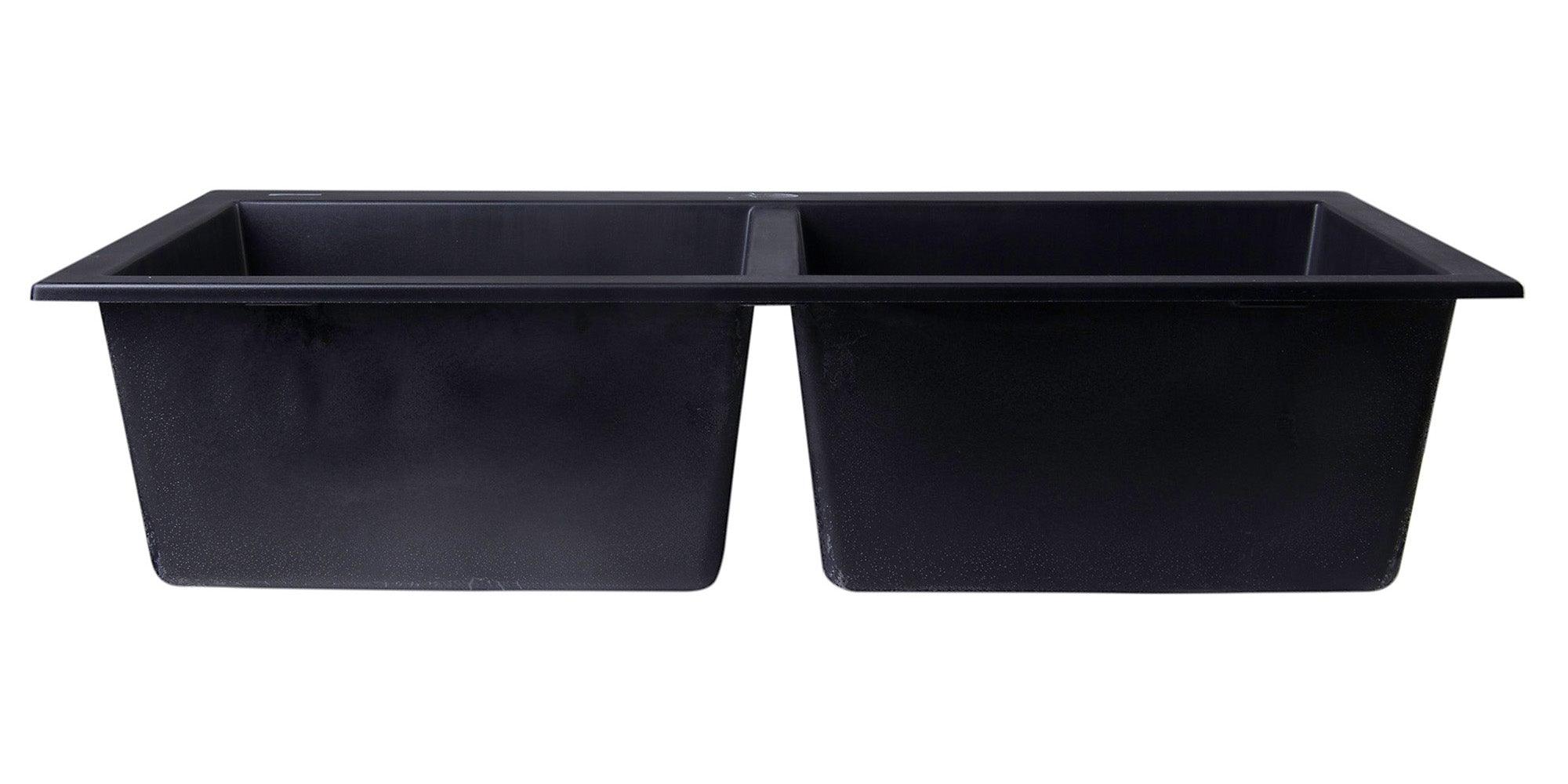 ALFI brand AB3420DI-BLA Black 34" Drop-In Double Bowl Granite Composite Kitchen Sink