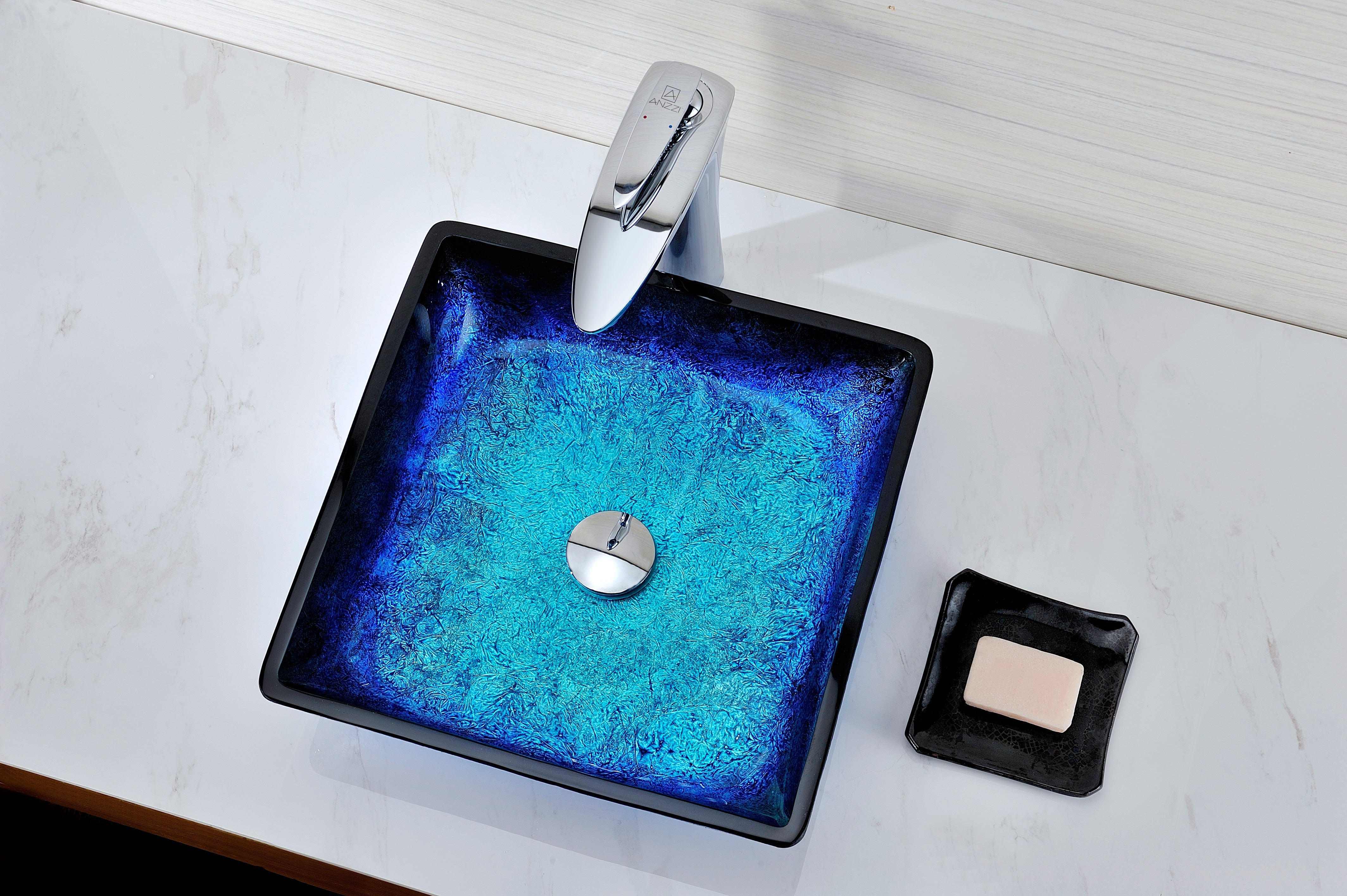 Viace Series Deco-Glass Vessel Sink in Blazing Blue