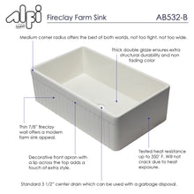 Load image into Gallery viewer, ALFI brand AB532-B 33&quot; Biscuit Single Bowl Fluted Apron Fireclay Farm Sink