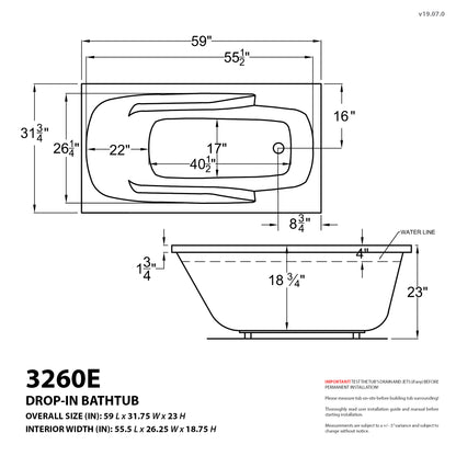 Atlantis Whirlpools Eros 32 x 60 Rectangular Air & Whirlpool Jetted Bathtub