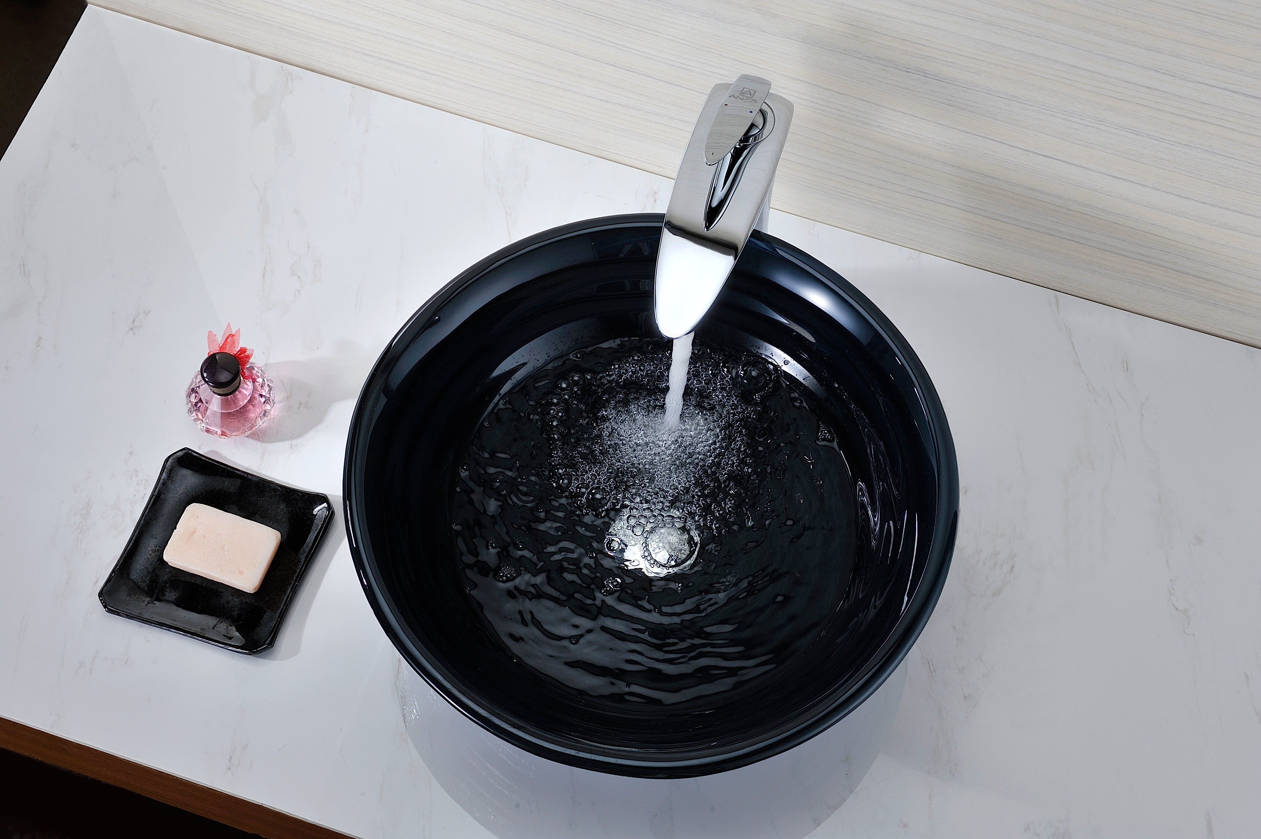 Tempo Series Deco-Glass Vessel Sink in Coiled Blue