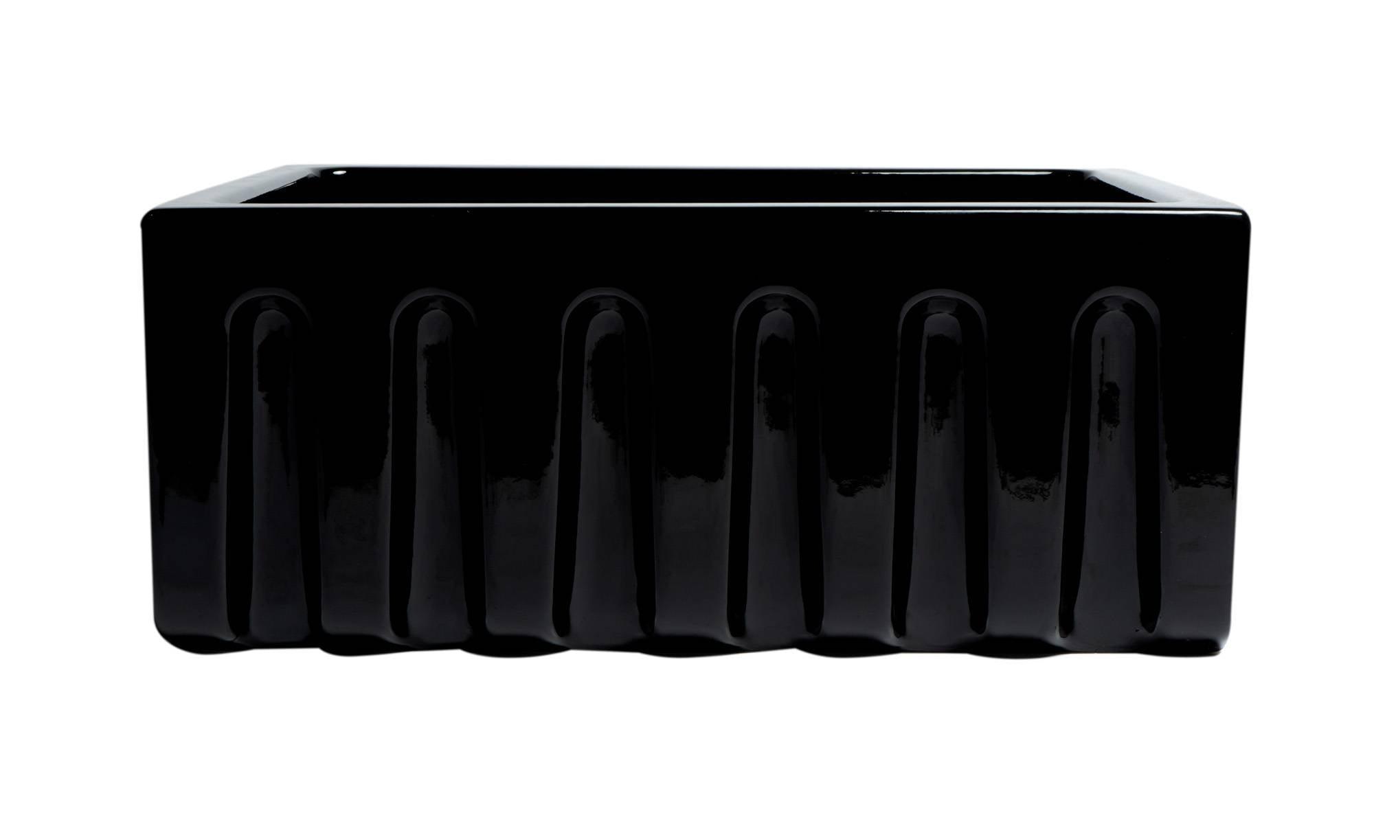ALFI brand AB2418HS-BG 24" Black Gloss Reversible Smooth / Fluted Single Bowl Fireclay Farm Sink
