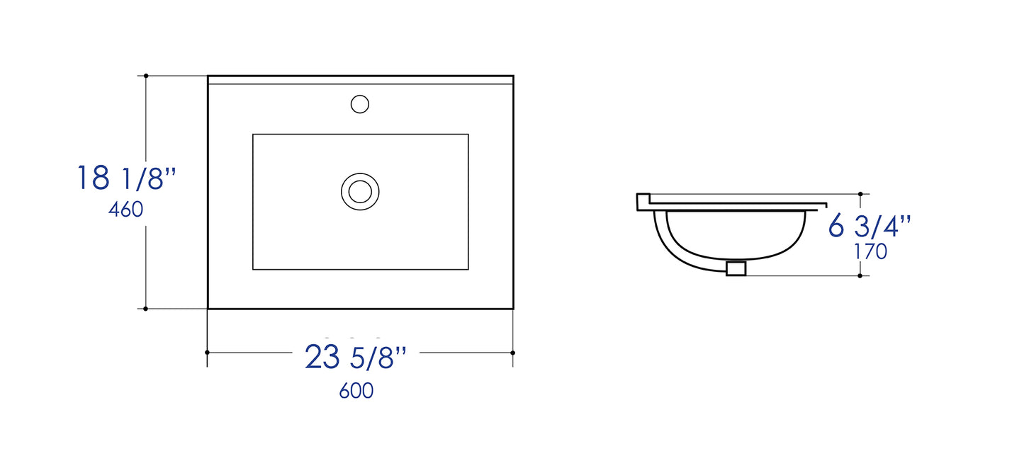 ALFI brand ABC803 White 25" Rectangular Drop In Ceramic Sink with Faucet Hole