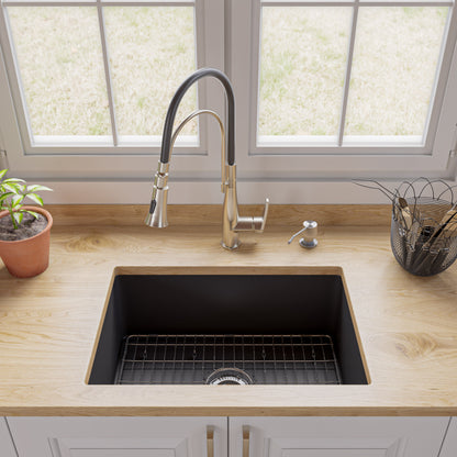 ALFI brand ABF2718UD-BM Black Matte 27" x 18" Fireclay Undermount / Drop In Firelcay Kitchen Sink