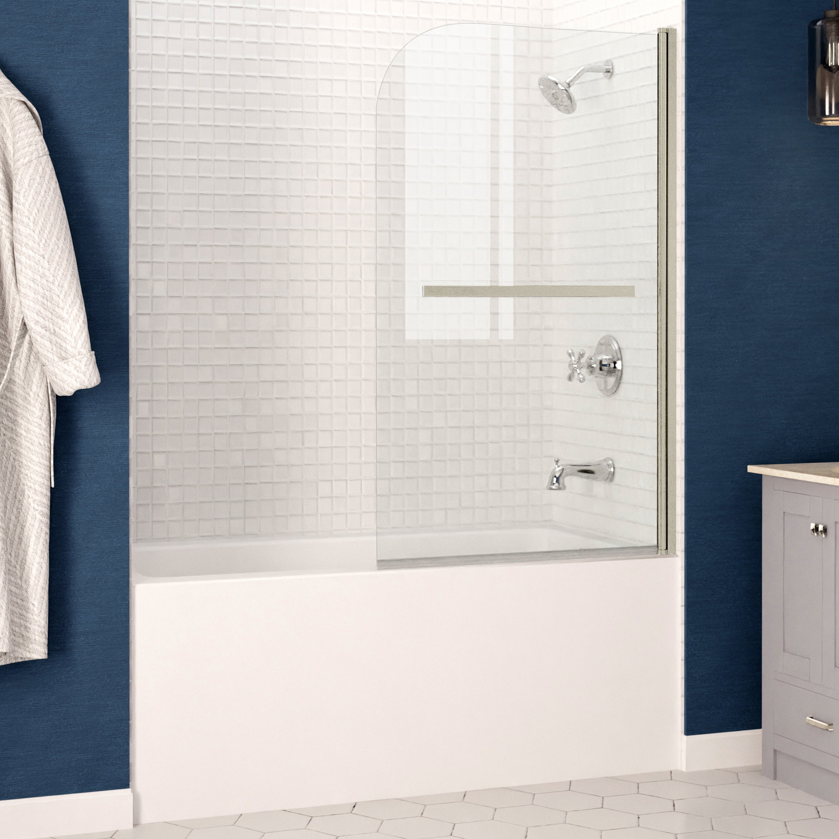 Anzzi 5 ft. Acrylic Rectangle Tub in White With 34 in. x 58 in. Frameless Tub Door