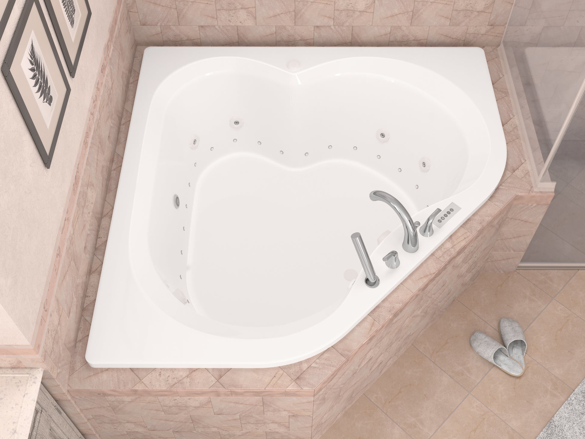 Atlantis Whirlpools Cascade Deluxe Series 61.5 x 83.5in. Air and Whirlpool Jetted corner installation Bathtub in White