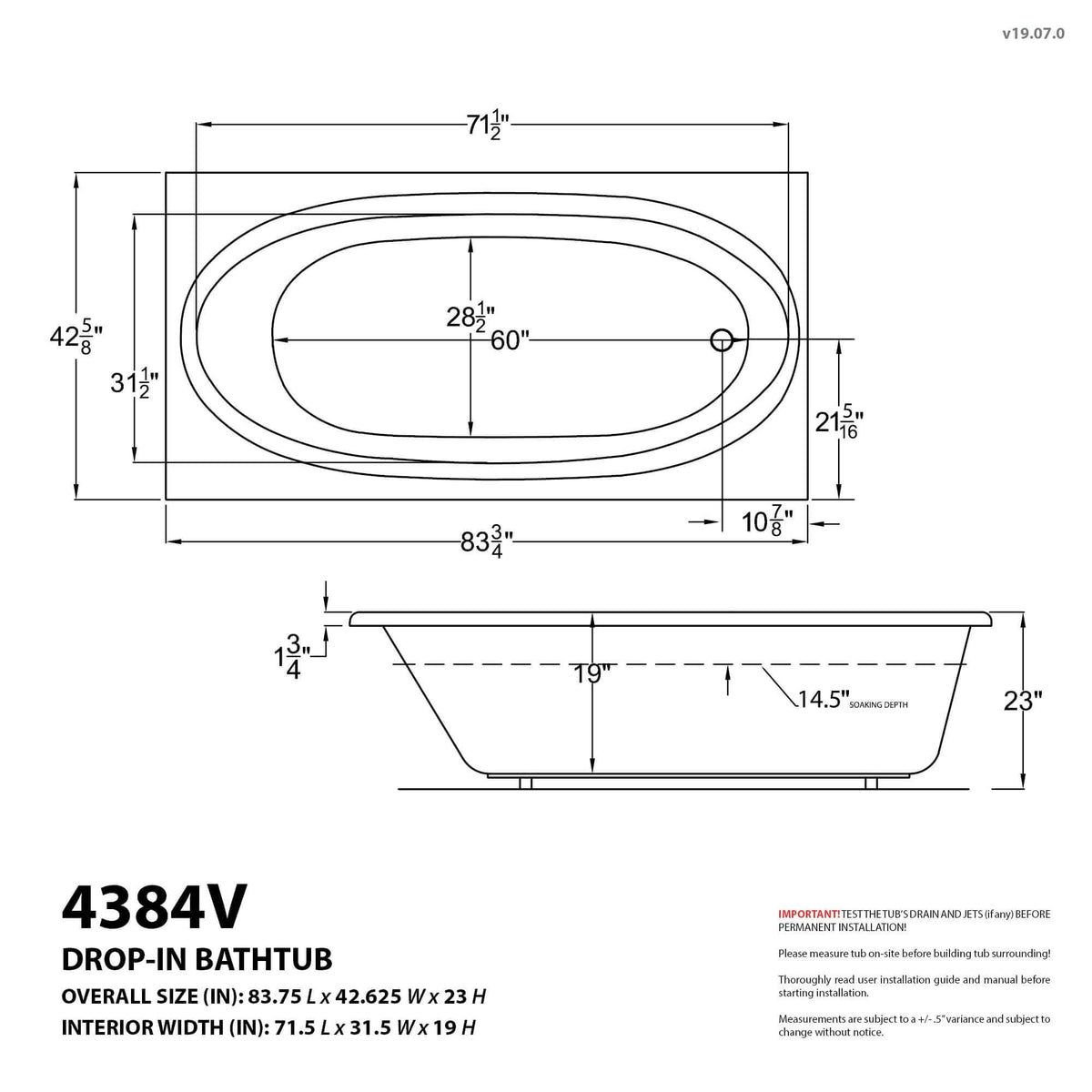 Atlantis Whirlpools Vogue 43 x 84 Rectangular Air Jetted Bathtub