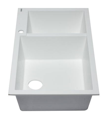 ALFI brand AB3319DI-W White 34" Double Bowl Drop In Granite Composite Kitchen Sink