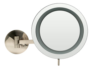ALFI brand ABM9WLED-BN Brushed Nickel Wall Mount Round 9" 5x Magnifying Cosmetic Mirror with Light
