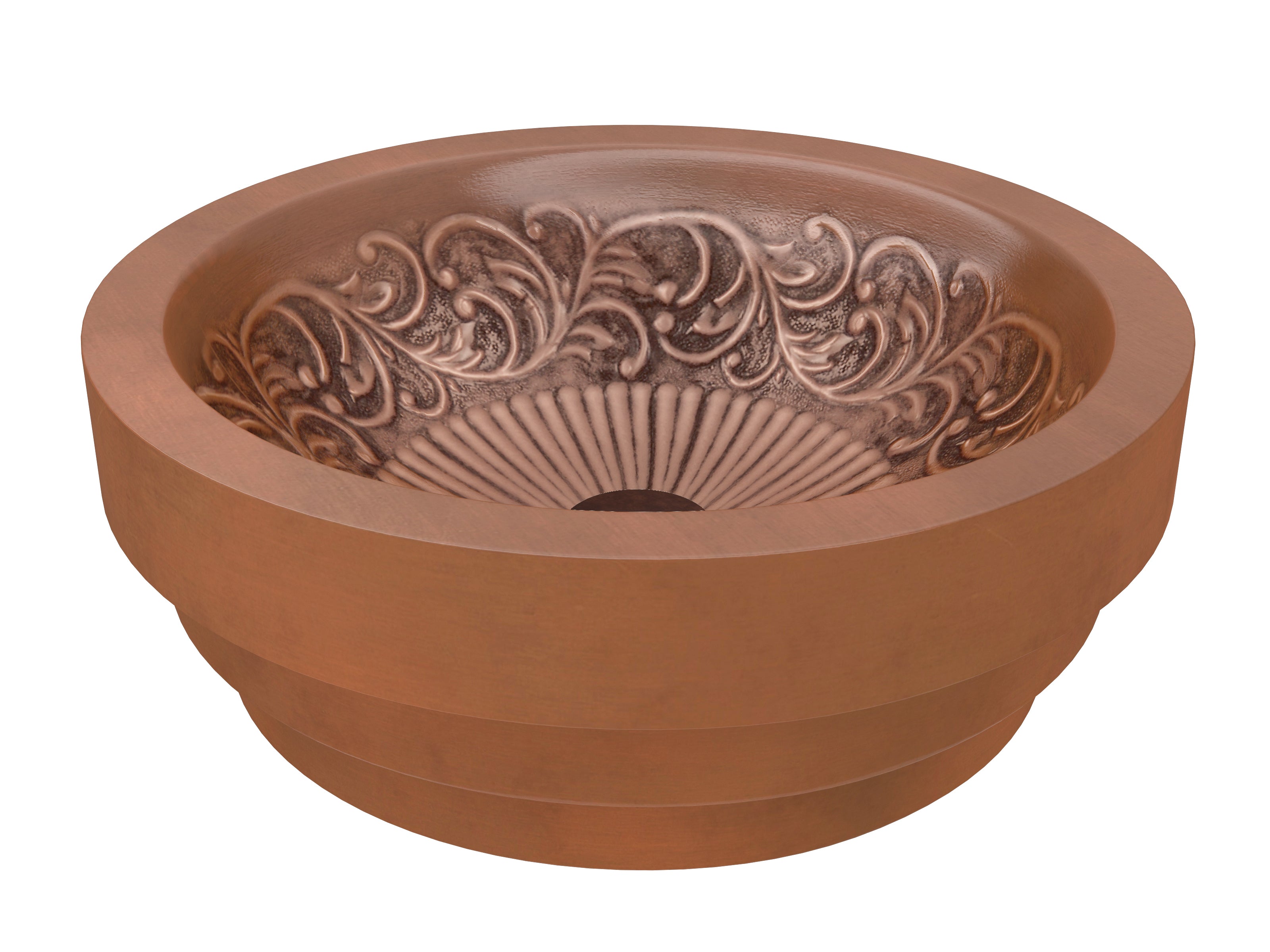 Admiral 17 in. Handmade Vessel Sink in Polished Antique Copper with Floral Design Interior