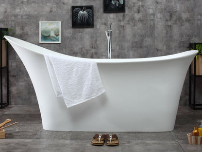 ALFI brand AB9915 74" White Solid Surface Smooth Resin Soaking Slipper Bathtub