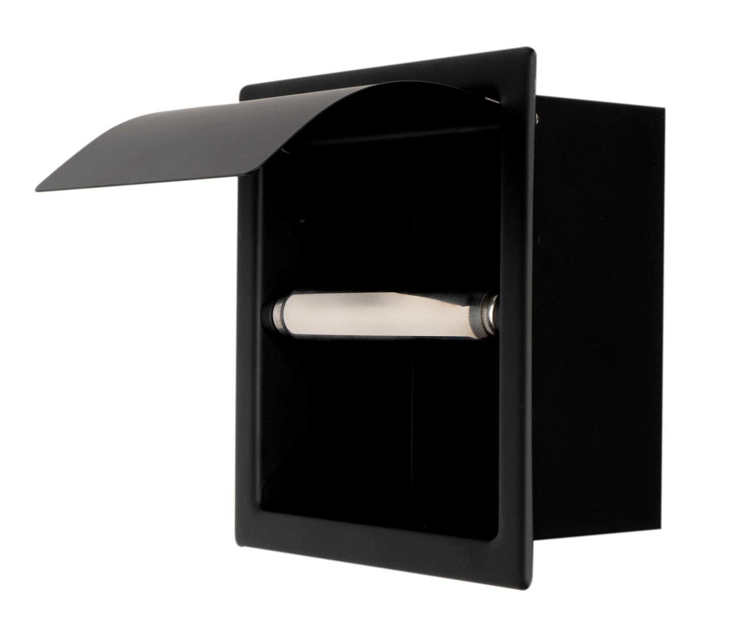 ALFI brand ABTPC77-BLA Black Matte Stainless Steel Recessed Toilet Paper Holder with Cover