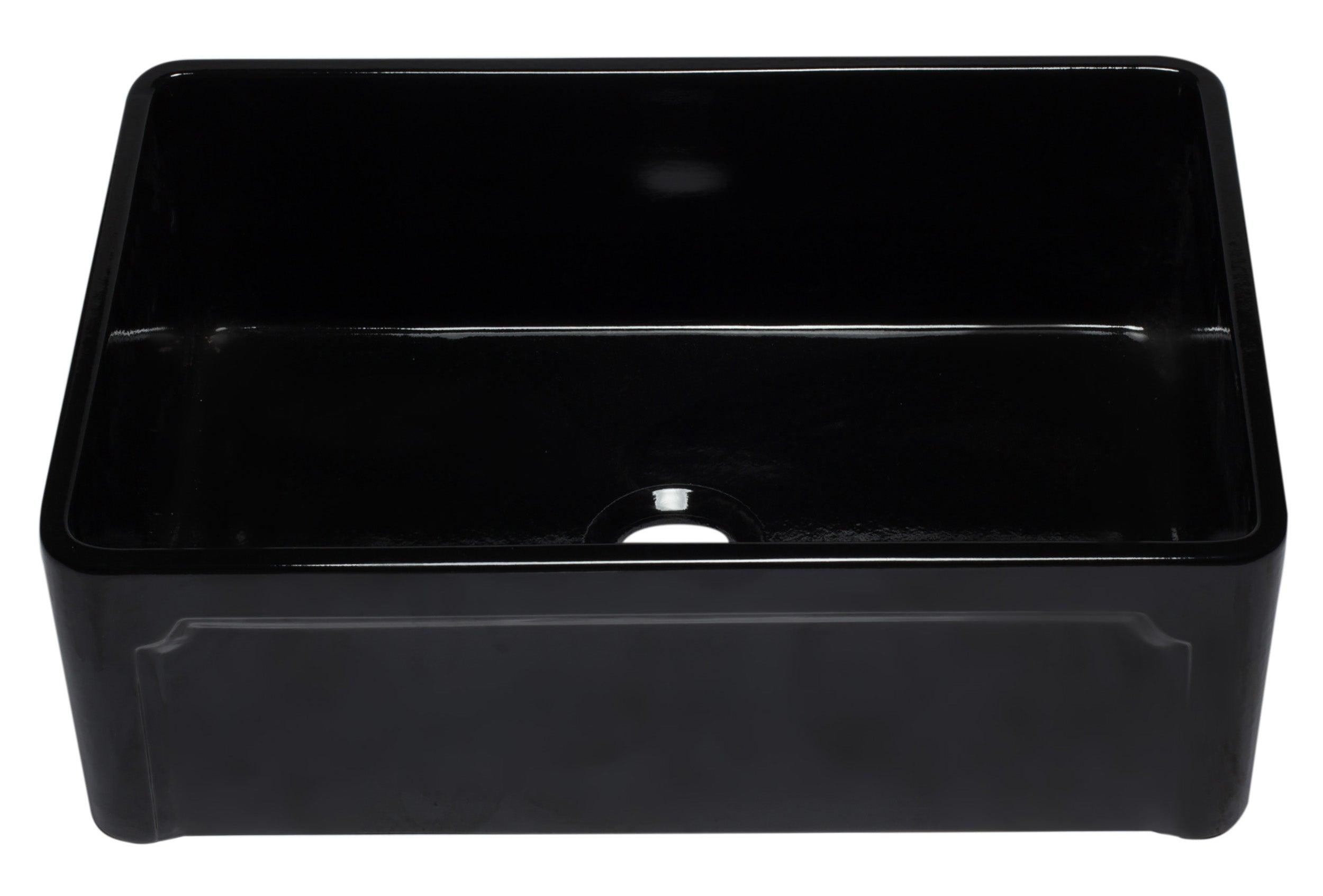 ALFI brand AB3020SB-BG 30 inch Black Reversible Single Fireclay Farmhouse Kitchen Sink