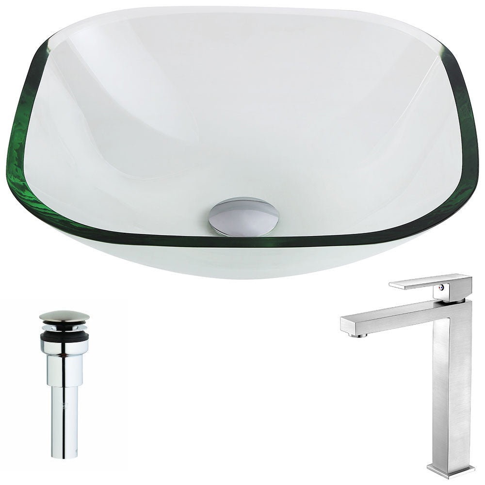 Cadenza Series Deco-Glass Vessel Sink in Lustrous Clear with Enti Faucet