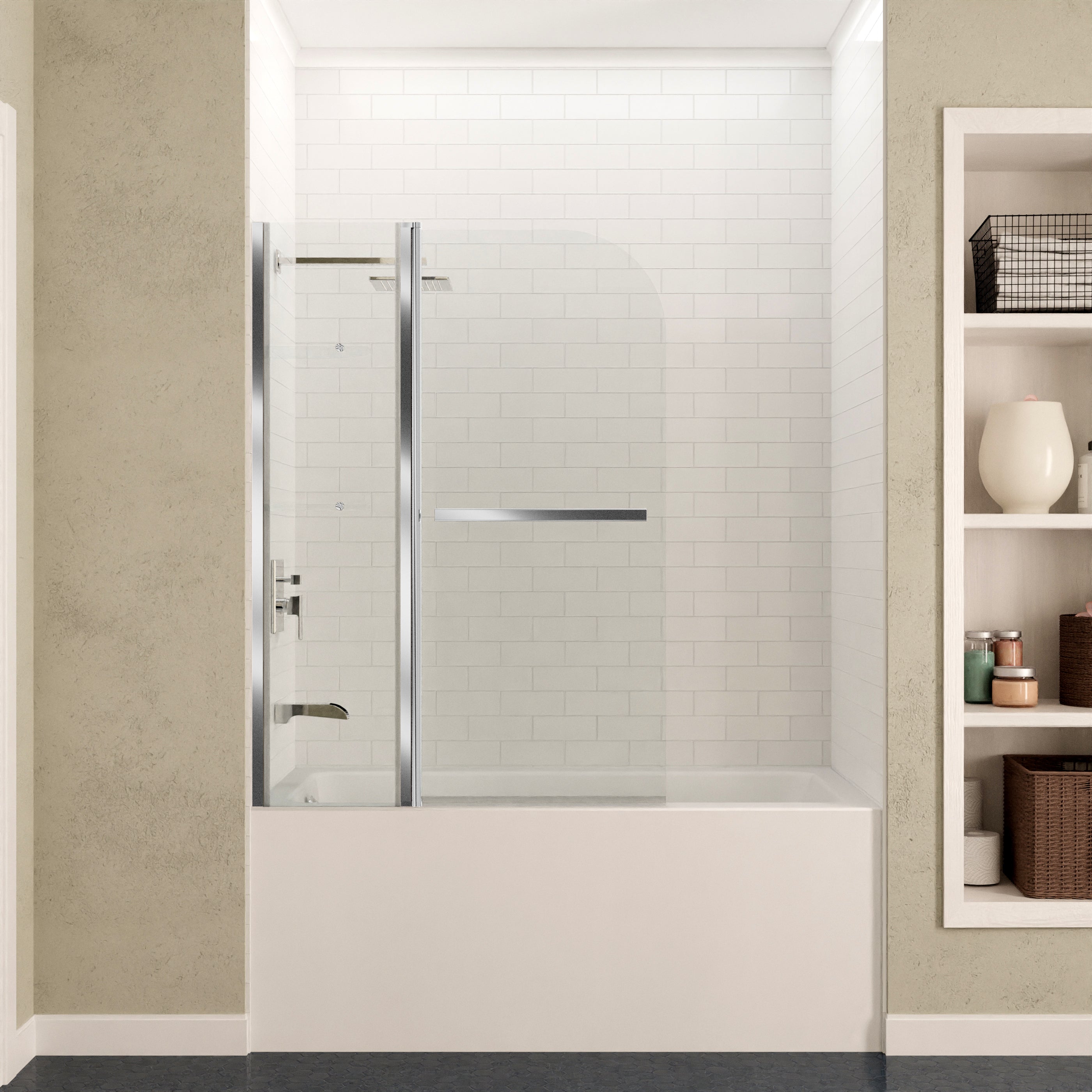 Anzzi 5 ft. Acrylic Rectangle Tub in White With 48 in. x 58 in. Frameless Tub Door