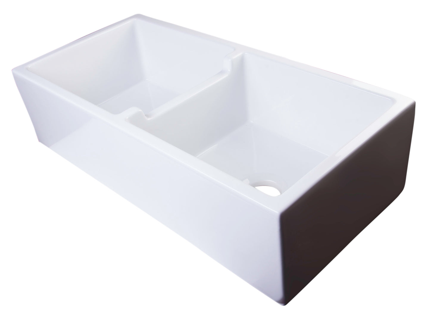 ALFI brand AB3918DB-W 39" White Smooth Apron Thick Wall Fireclay Double Bowl Farm Sink