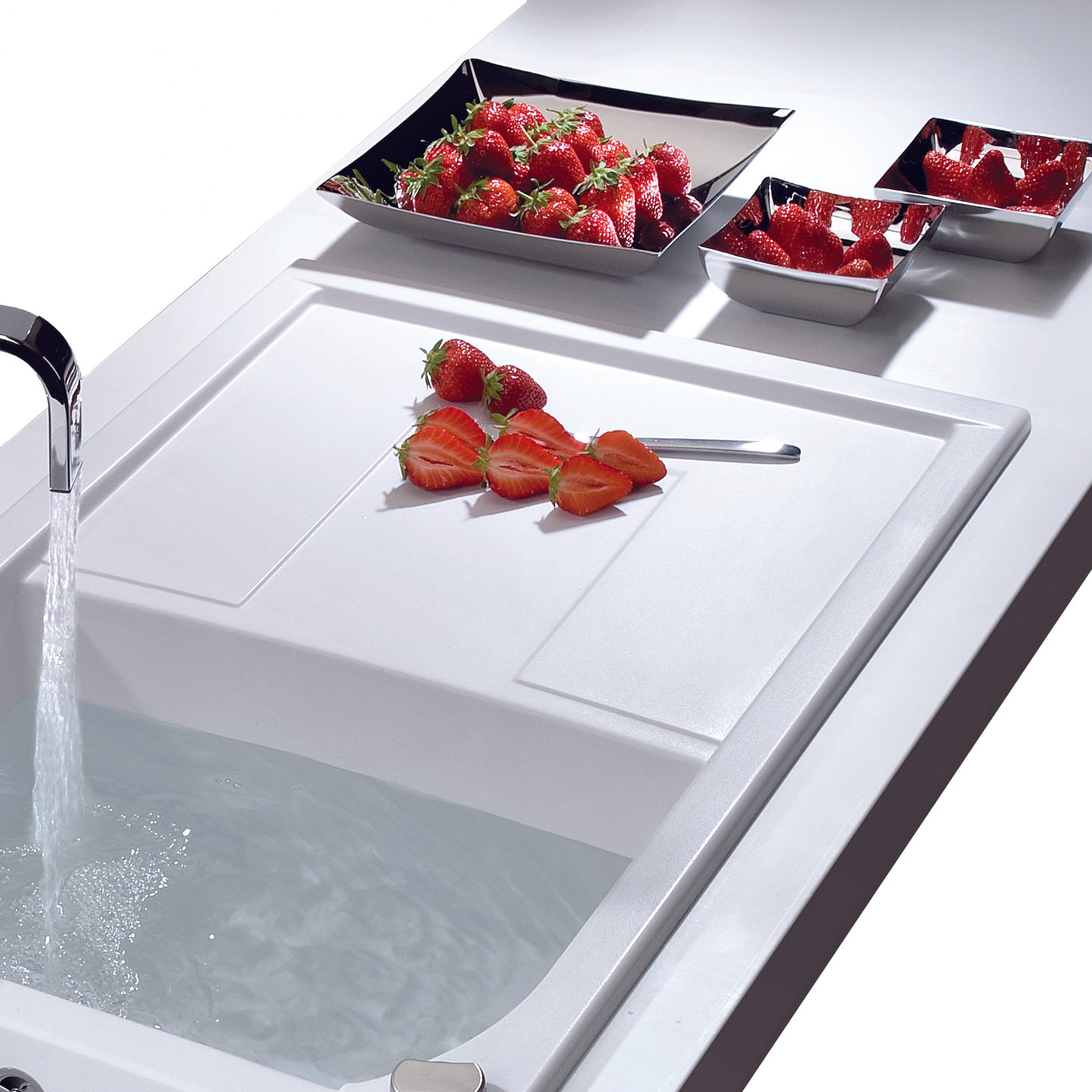 ALFI brand AB1620DI-W White 34" Single Bowl Granite Composite Kitchen Sink with Drainboard