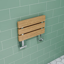 Load image into Gallery viewer, ALFI brand ABS16S-PC Polished Chrome 16&quot; Folding Teak Wood Shower Seat Bench