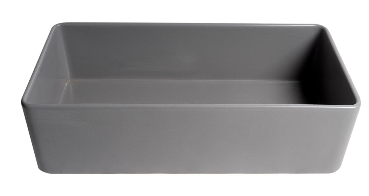 ALFI brand ABF3618-GM Gray Matte Smooth Apron 36" x 18" Single Bowl Fireclay Farm Sink