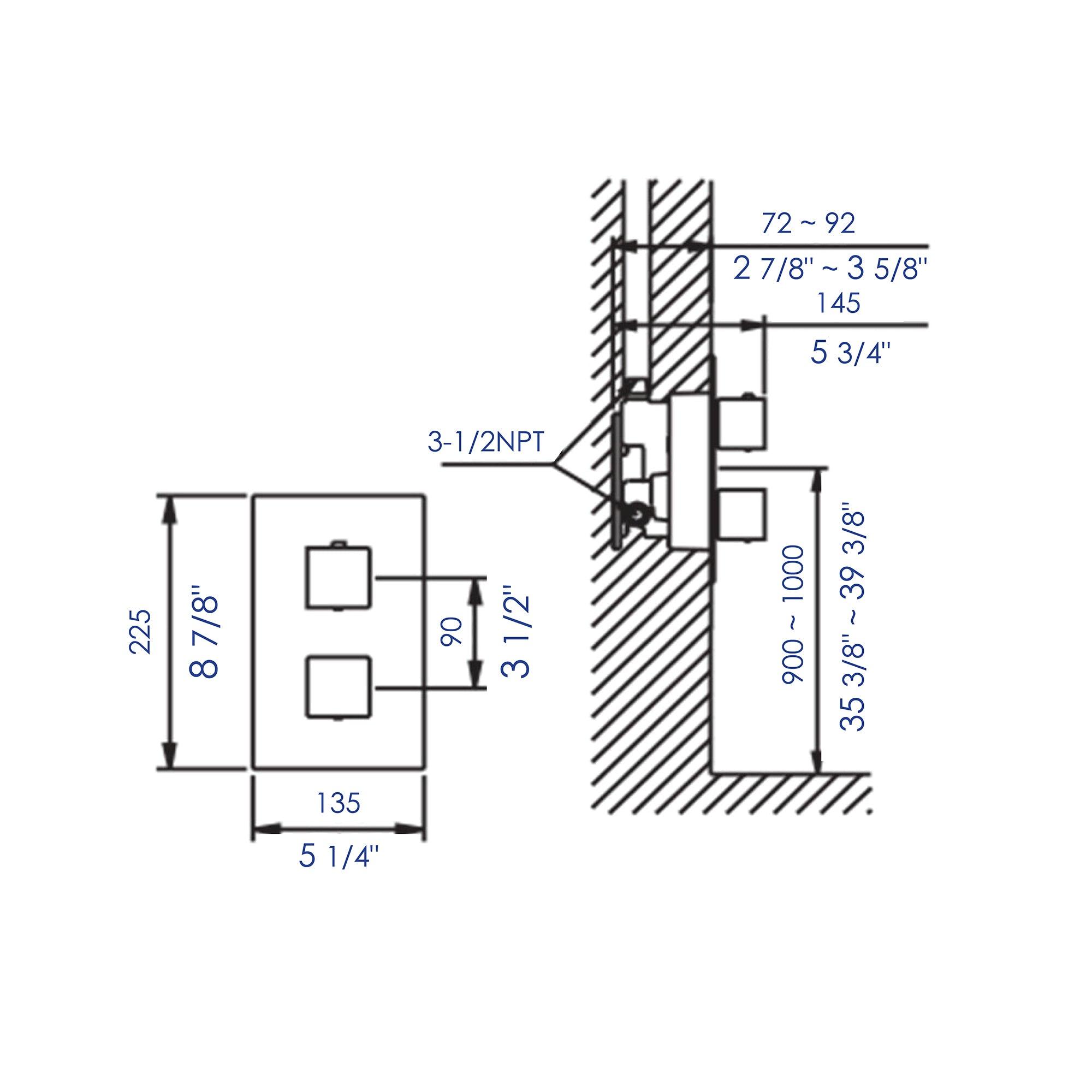 ALFI brand AB2601-PC Polished Chrome Square Knob 1 Way Thermostatic Shower Mixer
