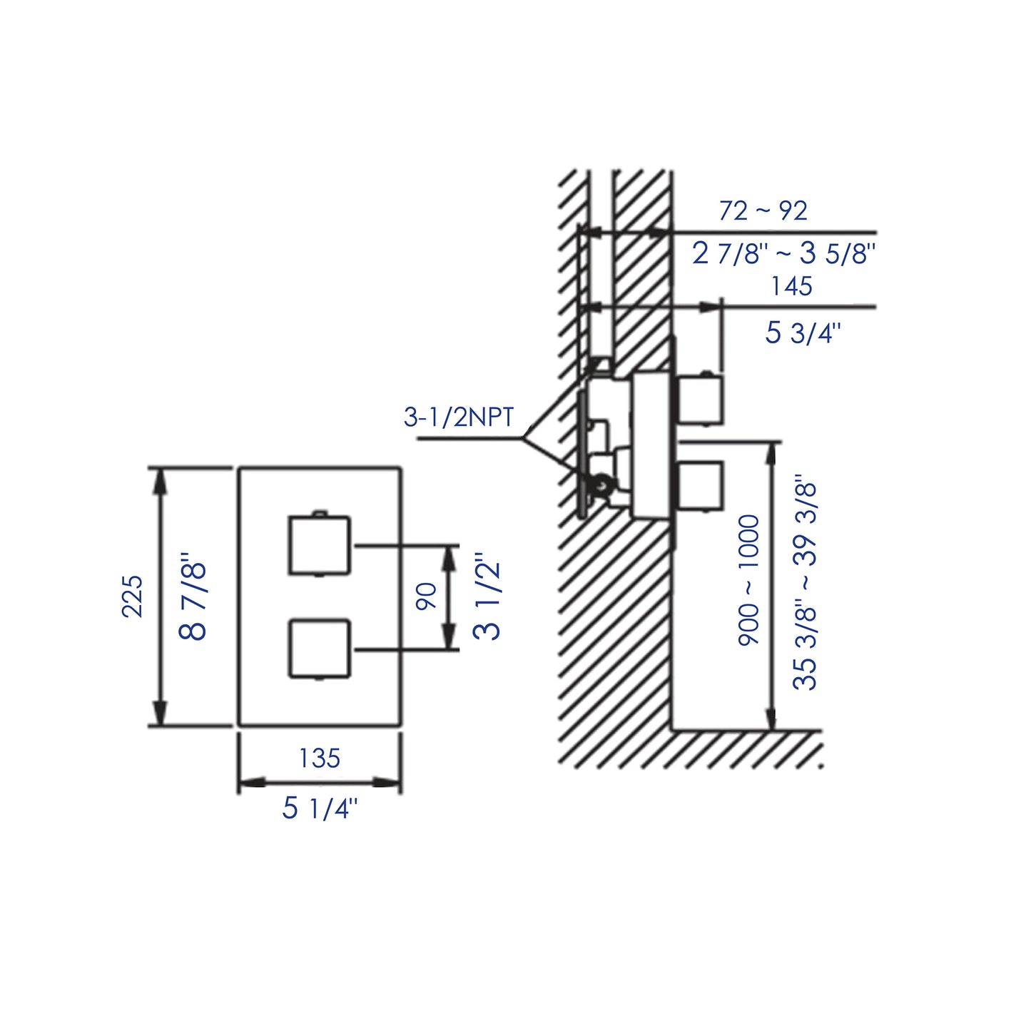 ALFI brand AB2601-BN Brushed Nickel Square Knob 1 Way Thermostatic Shower Mixer