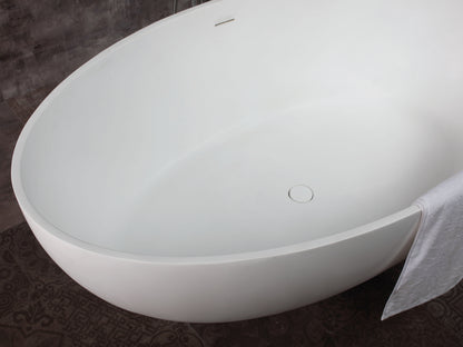 ALFI brand AB9941 67" White Oval Solid Surface Smooth Resin Soaking Bathtub