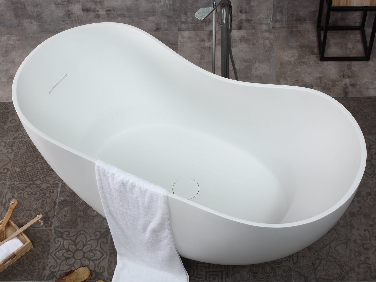 ALFI brand AB9949 66" White Solid Surface Smooth Resin Soaking Bathtub